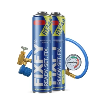 Bild av FIXFY 5 i 1 köldmedelsersättning R134a med olja, tork, tätningsmedel, gas och UV färgämnen set slang manometer, 2 x 500 ml burkar, för självfyllning av luftkonditioneringen bilar från