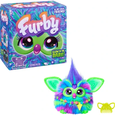 Bild av Furby Galaxy Edition, lyser i mörkret, 15 modetillbehör, interaktiva plyschleksaker för 6 åriga flickor och pojkar upp, röstaktiverad animatronisk (exklusive Amazon)