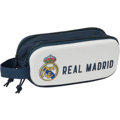 Bild av Safta Real Madrid 3D dubbelt fodral, barnfodral, perfekt för skolbarn, bekväm och mångsidig, kvalitet styrka, 21 x 6 8 cm, färg Vit/marinblå, Estándar, tillfällig
