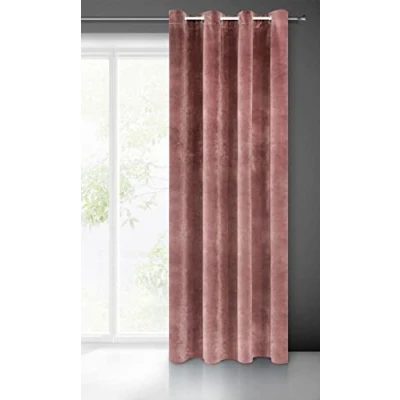 Bild av Eurofirany villa gardin sammet mjuk 10 öljett 1 st. elegant tjock 290 g/m2 slät enfärgad fluffig modern klassisk vardagsrum sovrum lounge, mörkrosa, 140 x 250 cm