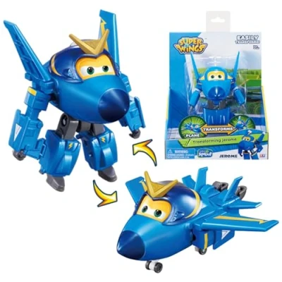 Bild av Super Wings Jerome flygplan, förvandlingsbar leksak och figur, tecknad robot, för barn 3, 4, 5, 6, 7, 8 år, pojke, flicka 12 cm, blå