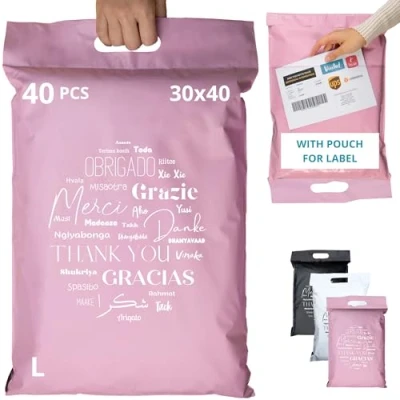 Bild av 40 Verzendzakken Kleding Vinted met VERZENDLABELS L 30x40cm ONDOORZICHTIG/DUURZAAM/WATERDICHT Verzendenvelop van Kunststof Verzendtas handvat tassen voor pakketten Bedankt