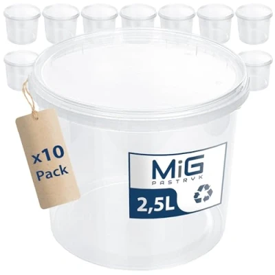 Bild av MIG transparent hink med lock 2,5 l 10 x lufttät och livsmedelssäker plasthink stapelbar liten för hushåll industri perfekt insättning förvaring