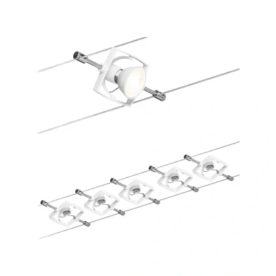 Bild av Paulmann 94134 kabelsystem Mac II, vit, kabellampa, 5 spotlights på en spänd kabel och transformator max. 10 W GU5,3 utan glödlampa