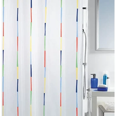 Bild av Spirella Dario Flerfärgad textil polyester duschdraperi, 180 x 200 cm, vit/lila/blå/orange/grön/gul