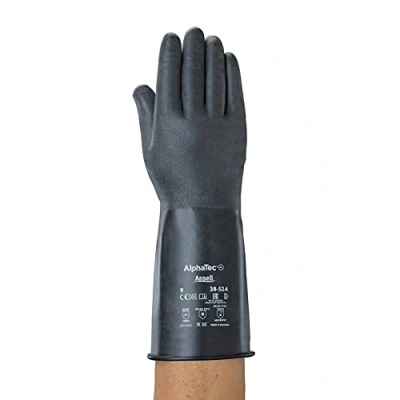 Bild av Ansell Alphatec 38 514 Kemiska skyddshandskar i butyl, maximalt skydd för syror och lösningsmedel, tungt industriellt arbete, latex, återanvändbar, svart, storlek XL (1 par)