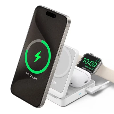 Bild av Anker MagGo 3 i 1 laddstation, Qi2 certifierat 15W trådlöst laddningsställ, MagSafe kompatibelt, Apple Watch laddare, för iPhone 16/15/14, AirPods, 9 (med 40W USB C strömförsörjning)
