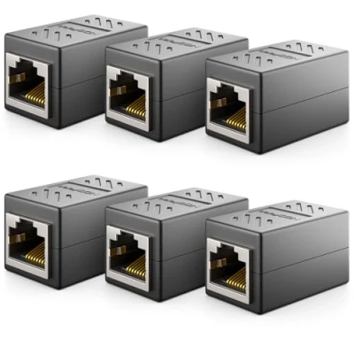 Bild av deleyCON 6x CAT6 Kopplingskontakt Nätverkskabel Patchkabel Ethernetkabeladapter Modulär Skärmad 2x RJ45 Uttag DSL LAN Svart