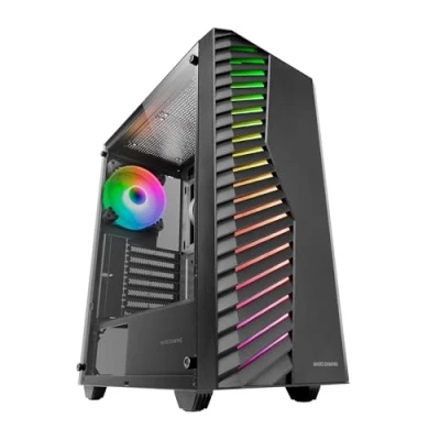 Bild av Mars Gaming MC VOLT, ATX Chassi, 120mm ARGB Fläkt, Frontgaller, Fullt Sido Fönster Härdat Glas, Kabelhantering, PC Mid Tower med Stöd för Vätskekylning, Svart