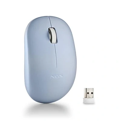 Bild av NGS Fog Pro Blue Trådlös mus, optisk mus med 1 000 DPI, nano USB gränssnitt, tysta knappar, 2 knappar och rullhjul, plug and play, båda händer, blå