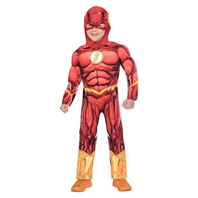 Bild av amscan Barnkostym, blixt, overall med vadderade bröst, mask, serie, DC Super Heroes, temafest, karneval