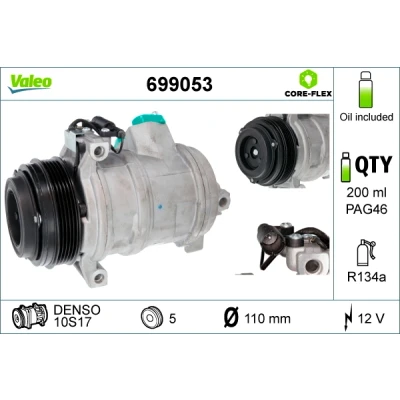 Bild av VALEO 699053 compresseur De Climatisation 10S17 12 PAG 46 R 134a avec huile NEW ORIGINAL PART BMW: X5, LAND ROVER: Range Rover 3