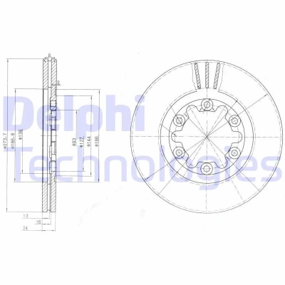 Bild av DELPHI BG3809 Disque de frein 274 24 6 ventilé huilé non traité sans roulement roue, bague ABS FORD: Ranger Mk2, MAZDA: Série B Pick up