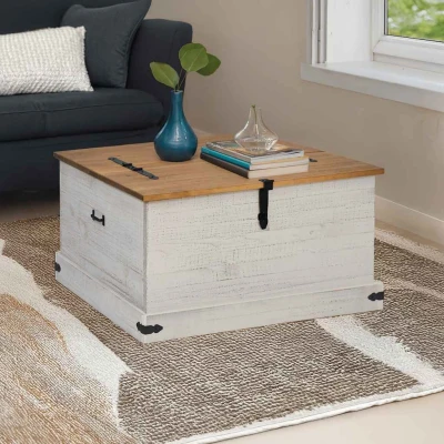 Bild av vidaXL Förvaringskista HALDEN vit 91x91x47 cm massiv trä furu, bröstförvaring, träförvaringskista, dubbel förvaringskista, träkista, förvaringsutrymme