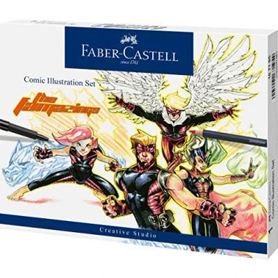 Bild av Faber Castell Creative Studio serietidningsillustrationsset, flerfärgad, 15 stycken, för konst, hantverk, teckning, skissning, hem, skola, universitet, färgläggning