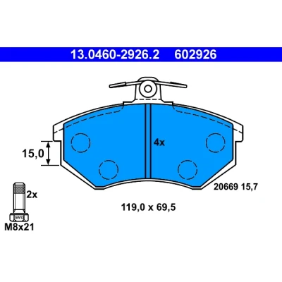 Bild av ATE 13.0460 2926.2 Jeu de plaquettes frein contact signal d&#039;usure exclu avec vis d&#039;étrier AUDI: Coupe B3, B2, 80 B2