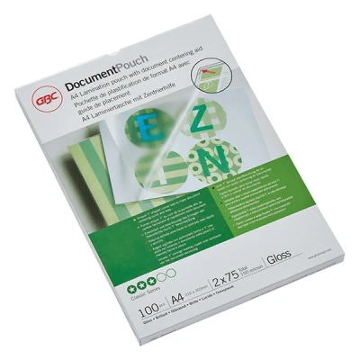Bild av GBC lamineringsfolier A4 75 mic, robusta lamineringsväskor i 100 pack, glänsande, transparent, perfekt för kontor och skola, 3740400