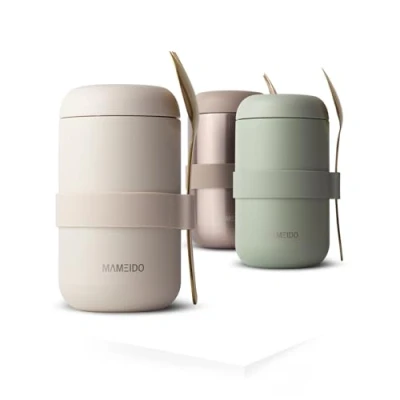 Bild av MAMEIDO termokopp för mat 500ml, müsli mug to go rostfritt stål, läckagesäker, perfekt yoghurt, gröt, barnmat, soppor &amp; glass (Ivory Beige, 0,5l)