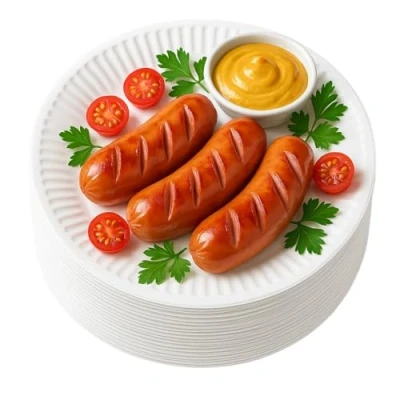 Bild av Pakomat papperstallrikar 23 cm 50 stycken, engångstallrikar, desserttallrikar, runda, stabila kartongtallrikar, festtallrikar, miljövänliga, biologiskt nedbrytbara