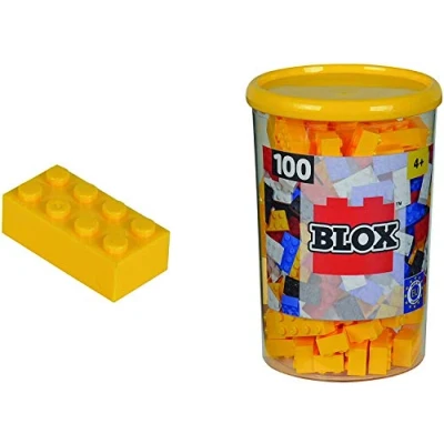 Bild av Simba 104118898 Blox, 100 gula byggstenar för barn från 3 år, 8 stenar, inklusive burk, hög kvalitet, helt kompatibla med många andra tillverkare, gul