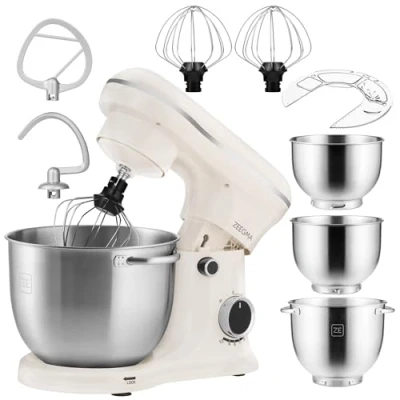 Bild av ZEEGMA PLANEET TRIO Planetrobot, 1 500 W, multifunktionell matberedare med 3 skålar 4 l, 4,5 l och 5,2 10 drifthastigheter, mixer krok, visp, lock mätare (Svart)