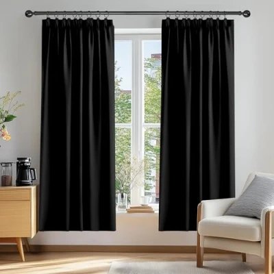 Bild av Deconovo mörkläggningsgardiner för rum, supermjuka fönsterbehandling, värmeisolerad, pennveck, energibesparande fönstergardiner, dekorativa flickor 102 x 213 cm svart 2
