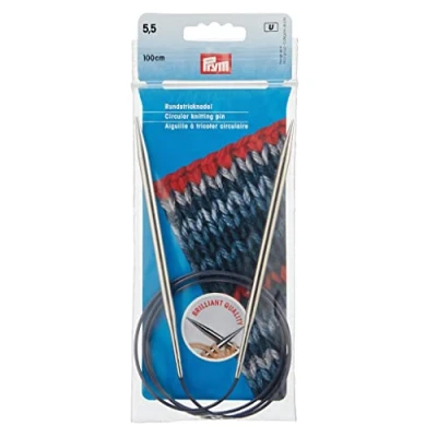 Bild av Prym 212176 rundstickande nål MS 100 cm 5,50 mm silverfärgad rundsticknål, mässing, 5,5