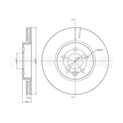 Bild av METELLI 23 0643 Disque de frein 284,0 22,0 5 64,2 ventilé ROVER: 75, 75 Tourer, MG: ZT Berline