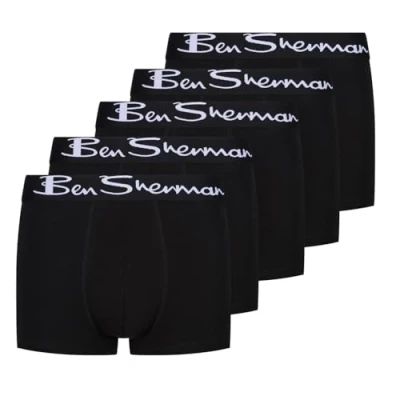 Bild av Ben Sherman Herr U5_1399_BS_L Podrick svarta boxershorts med mjuk touch bomull kontrasterande vitt elastiskt midjeband bekväma och andningsbara underklädespaket 5, L