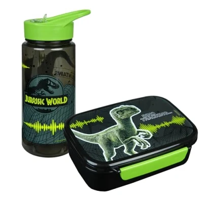 Bild av Scooli Jurassic World barnporslin, presentset set bestående av matlåda och drickflaska perfekt för skola eller dagis från 4 år tillverkad plast BPA fri