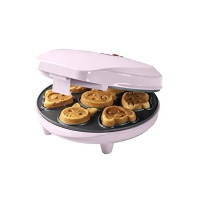Bild av Bestron Mini cookie maker i djurmotiv, våffeljärn för minivåffelkex, med bakampel och non stick beläggning, 700 watt, färg: rosa