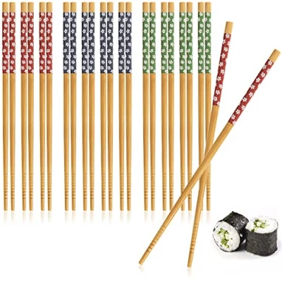 Bild av COM FOUR® 12 par bambu ätpinnar återanvändbara träset med färgglad design bestick, trä [urvalet varierar] (12 färgglada)