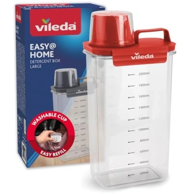 Bild av Vileda tvättmedelslåda 2 300 ml röd praktisk förvaring för tvättpulver inklusive mätkopp exakt dosering lufttät och platsbesparande
