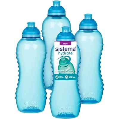 Bild av Sistema Squeeze Twist &#039;n&#039; sip sport vattenflaskor 460 ml läckagesäkra barnvattenflaskor BPA fria Blå 4 stycken