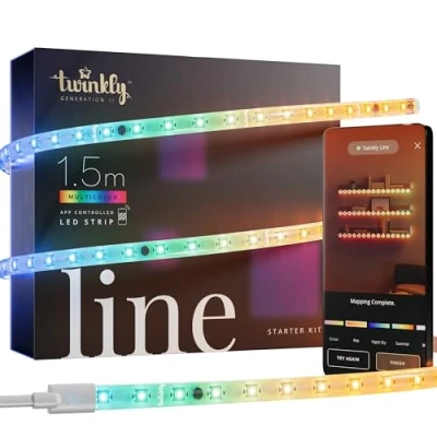 Bild av Twinkly Line Startkit 1,5 m, flerfärgad LED remsor, kit med smart kontroll, kompatibel Home Kit, Alexa och Google Home, spellampor, över 16 miljoner färger, appkontroll, vit kabel