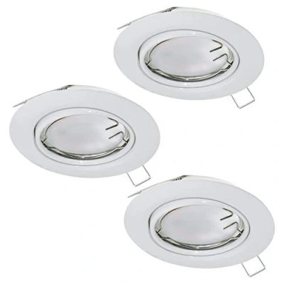 Bild av Eglo set om 3 infällda spotlights, Peneto, stålspotlights i vitt, lampor med GU10 fattning, LED ingår, platt spott, vridbar, Ø 8,7 cm