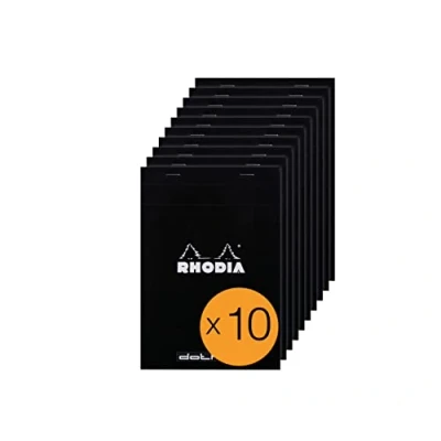 Bild av RHODIA 16559Cpack Dotpad N16 svart häftat anteckningsblock A5 prickiga prickar 80 löstagbara ark vitt Clairefontaine papper g/m² täckt kortomslag förpackning med 10 block