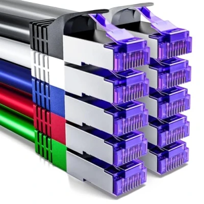 Bild av deleyCON 10x 2m CAT7 Nätverkskabel 10 Gigabit RJ45 Patchkabel Ethernet Kabel (koppar, SFTP PiMF Skärmning) LAN DSL Switch Modem Router Patchpanel CAT6 CAT5 Färgrik