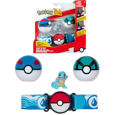 Bild av Bandai Pokémon Clip &#039;N&#039; Go bälte 1 bälte, 2 poke bollar och karapuce figur 5 cm tillbehör för att klä ut sig som tränare leksak barn från 4 år JW3161