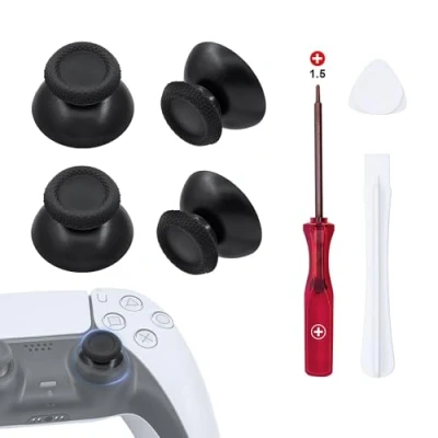 Bild av Mcbazel 7 i 1 ersättningskit för tumspakar PS5 styrenhet, joystick, reparationsverktygssats, analogt spak, tumspak, handtagsskydd svart