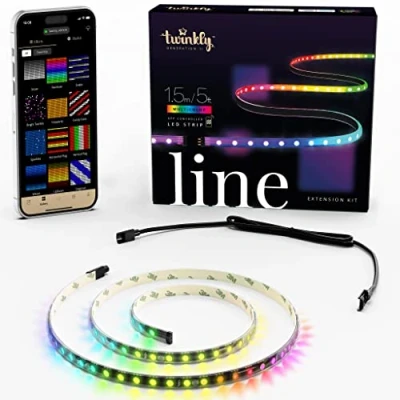 Bild av Twinkly Line Extension kit 1,5 m, magnetisk LED slinga, kan kombineras med Starter Kit, kompatibel Home Alexa och Google Home, över 16 miljoner färger, appkontroll, svart kabel