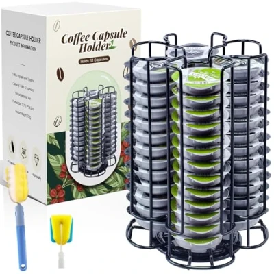 Bild av TEGOVE kapselhållare för kaffe, Tassimo kapselhållare, kaffekapselhållare, 52 kapslar (innehåller inte kaffekapslar) 360 vertikalt svängbart stativ, svart