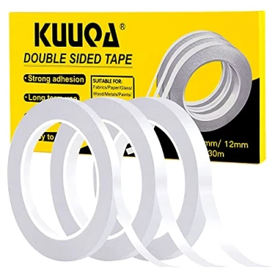 Bild av Kuuqa 3 rullar dubbelsidig tejp set stark klibbig för kontorshantverk, 30 meter lång, bred 6 mm/9 mm/12 mm