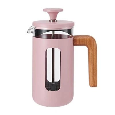 Bild av La Cafetière Pisa Cafetière, 3 kopp/350 ml, värmetåligt borosilikatglas och rostfritt stål med greppvänlig kolv, liten franskpress kaffebryggare för löst te malet kaffe, rosa