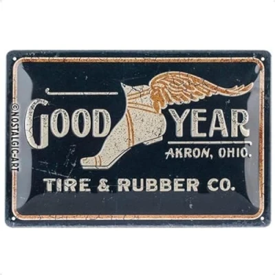 Bild av Nostalgic Art Plåtskylt i retrostil, Goodyear Wing Foot Logo Presentidé för motorcykelfantaster, av metall, Deko vintagedesign, 20 x 30 cm