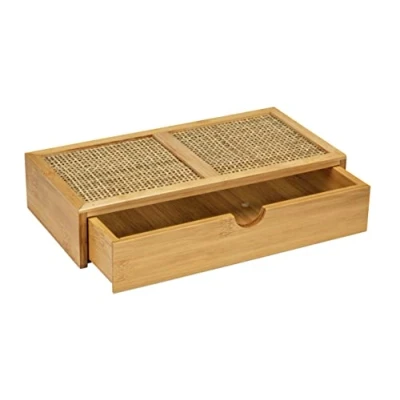 Bild av Wenko Badlåda Allegre, dekorativ låda med i trendig boho stil av högkvalitativ bambu och rottingnät, för förvaring badrumstillbehör eller tillbehör, 28 x 6 14 cm, natur, 25603100