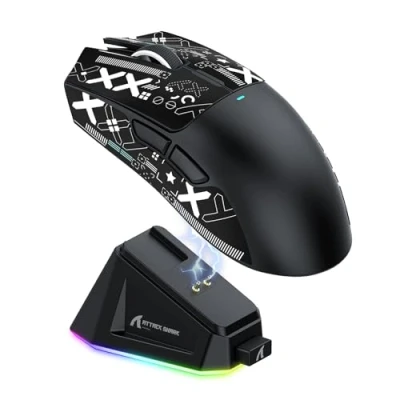 Bild av ATTACK SHARK X11 spelmus med magnetisk laddningsdocka, PixArt PAW3311 spelsensor, BT/2.4G trådlös/trådbunden musgreppstejp, 22000 DPI, gamermöss för Win11/Xbox/PS/Mac (svart)