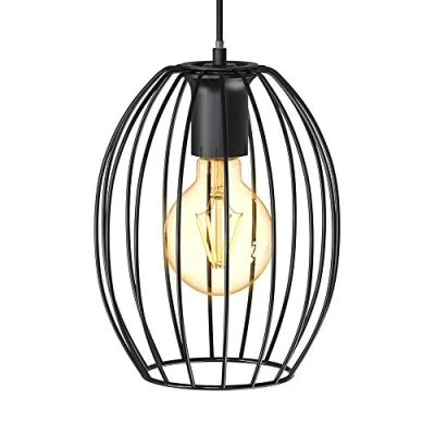 Bild av B.K.Licht pendellampa med E27 fattning, max. 60 watt, vintage, hänglampa, hängande lampa matbord, matsal, vardagsrum, kök, retro, 17,5 x 115 cm, svart