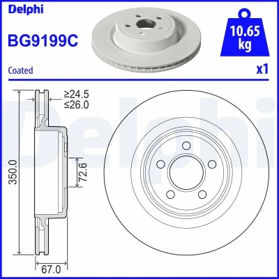 Bild av DELPHI BG9199C Disque de frein 350 26 5 ventilé revêtu non traité sans roulement roue, bague ABS CHRYSLER: 300C Touring, Berline
