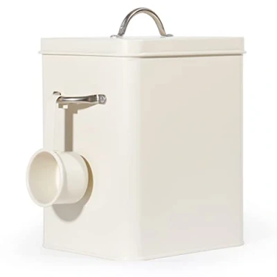 Bild av Theo&amp;Cleo tvättmedel förvaring 6,5 l, metall tvättpulverlåda, förvaringslåda för hundmat, kattmat, kaffebönor (matt beige)